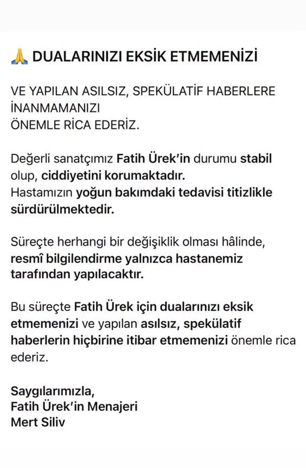 Fatih Ürek'in menajerinden yeni açıklama: Dualarınızı eksik etmeyin - 4