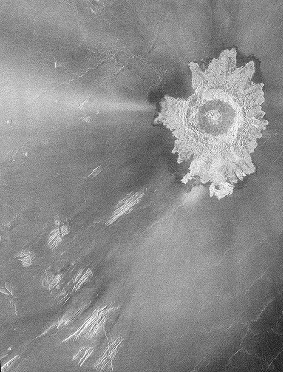 Venüs'teki Adıvar Krateri'nin Magellan Uzay Aracı tarafından çekilmiş fotoğrafı.