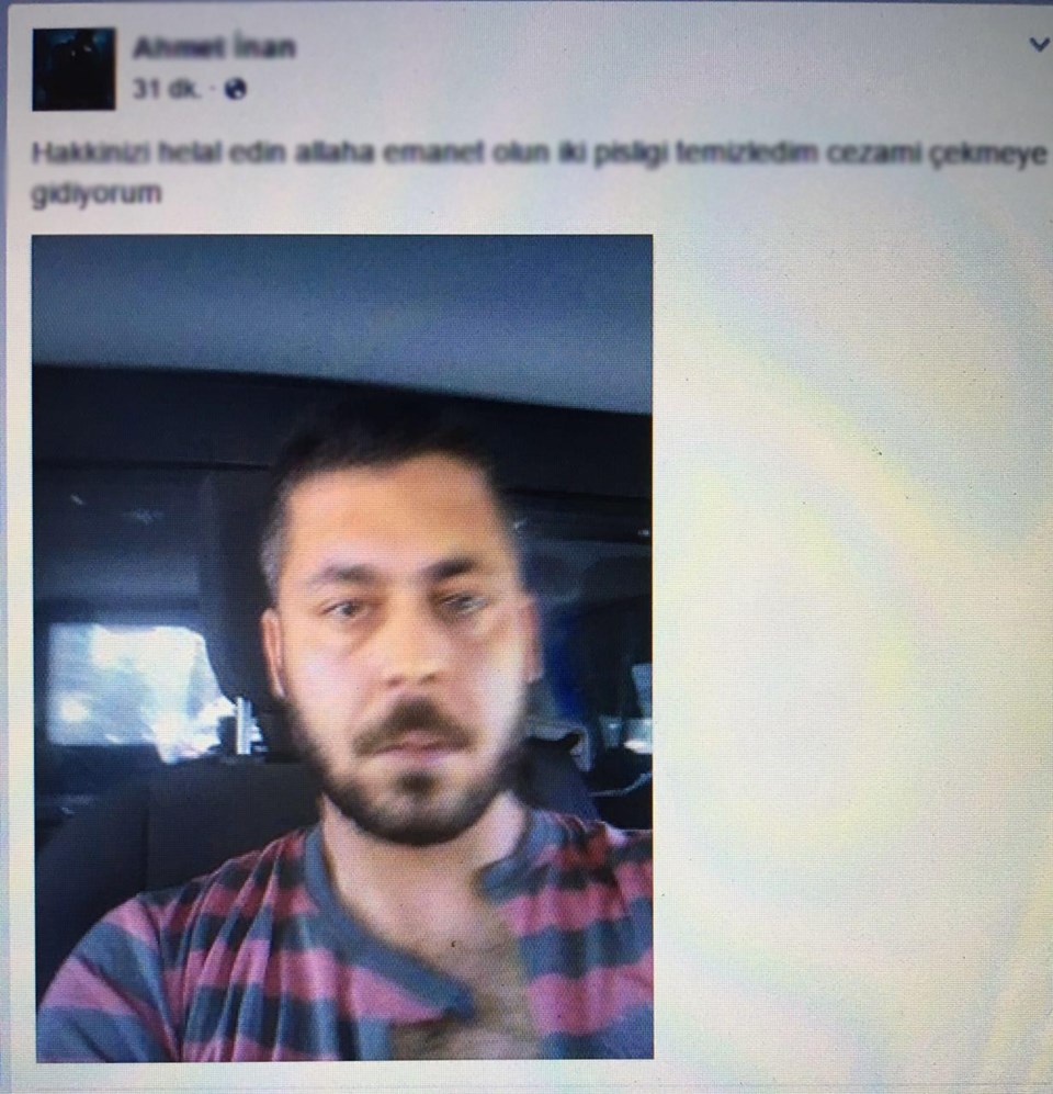 Aydın’da bir kişi, tartıştığı baba ve oğlunu tabancayla öldürdü. Teslim olmadan önce selfie çeken zanlı, bu fotoğrafı da Facebook’ta paylaştı. Zzzz,cD75CoYD4UCab44t7l6jJg