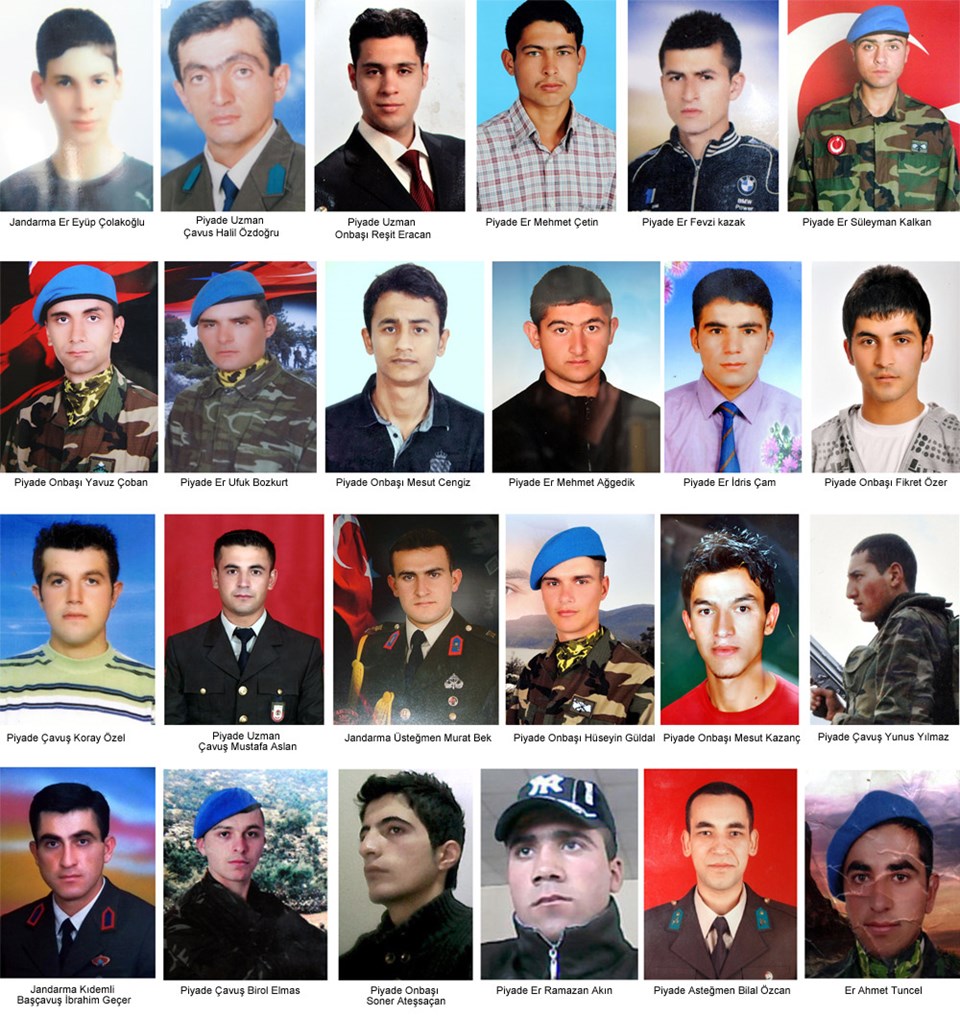 Saldırıda şehit olan 24 asker.