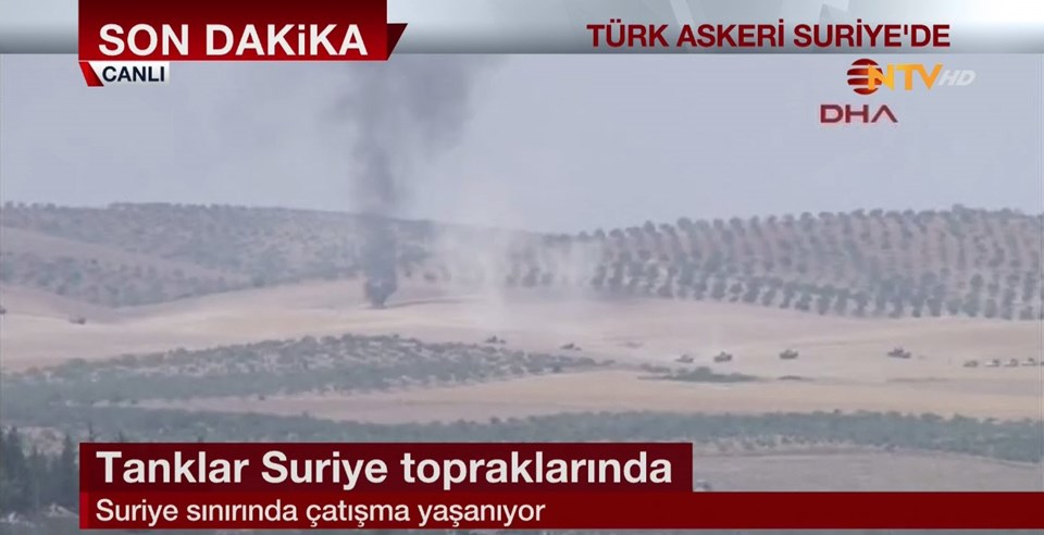 20 kadar tank, Suriye sınırının 1 km kadar içine girerek IŞİD hedeflerini vurmaya başladı.