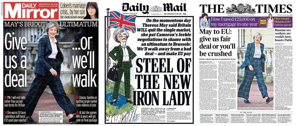 İngiliz basını, Theresa May'in Brexit konuşmasını manşetlerden böyle gördü.