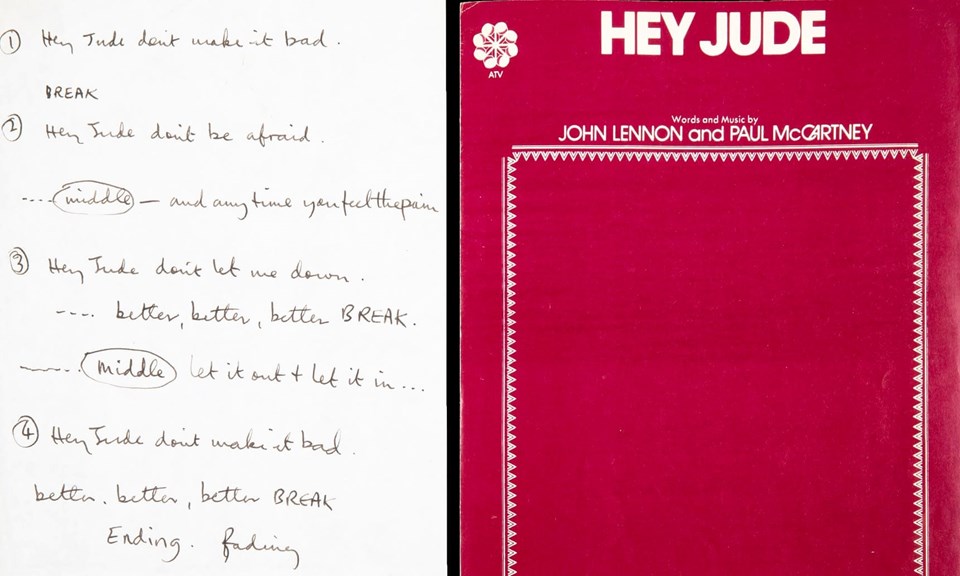 Paul McCartney'nin el yazısı Hey Jude şarkı sözleri rekor fiyata satıldı - 1