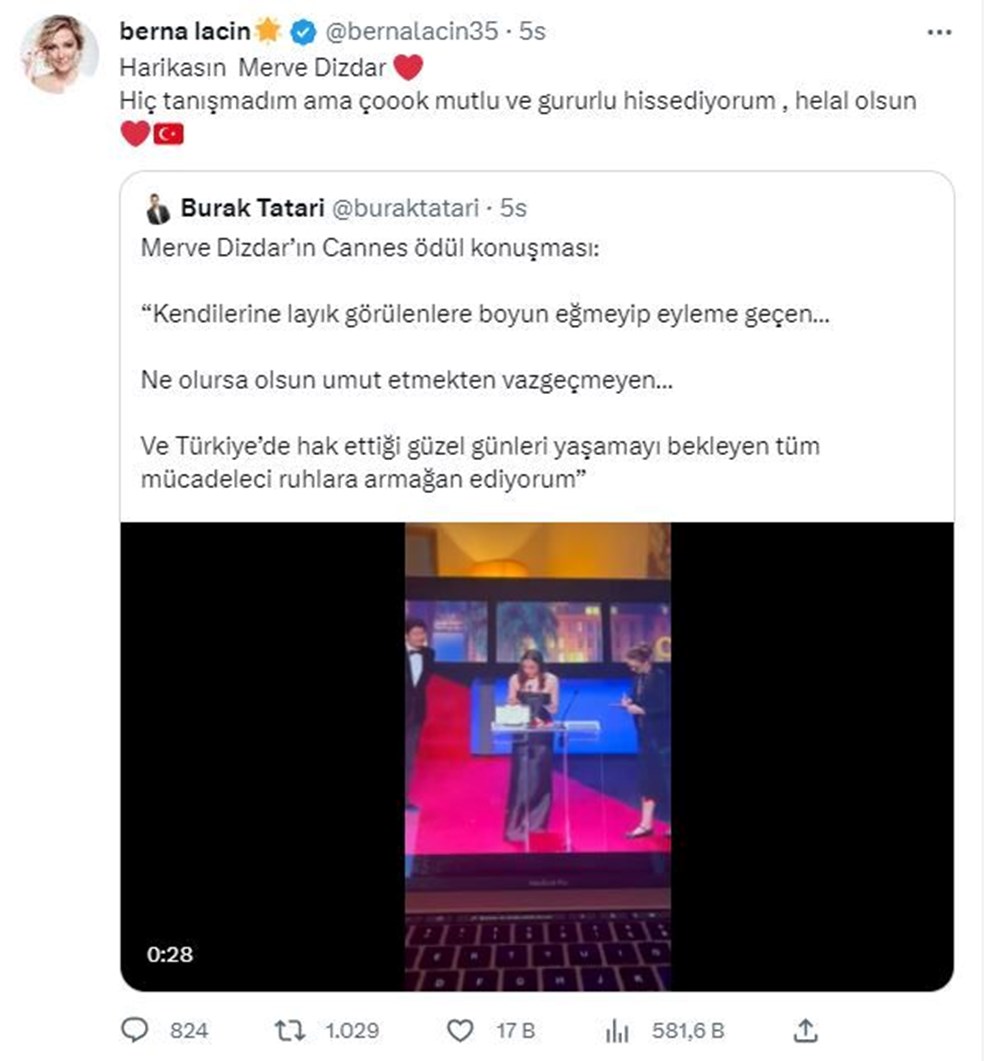 Cannes'dan ödülle dönen Merve Dizdar'a tebrik mesajları yağdı - 15
