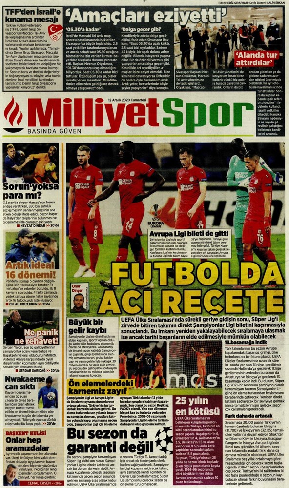 gunun spor mansetleri 12 aralik 2020