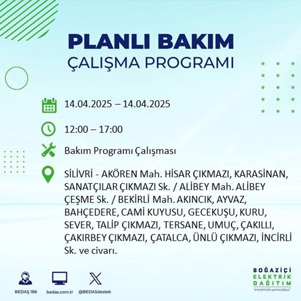 İstanbul'un 23 ilçesinde elektrik kesintisi: Elektrikler ne vakit gelecek? 9 saat sürecek (14 Nisan BEDAŞ kesinti programı) 165 FSHH5muBUupuuHz944geA