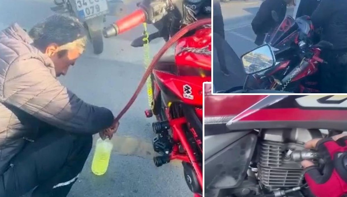 Motosikletin parçasını söktü, bedava yakıt topladı (Kadıköy'de ilginç olay) Motosikletin parçasını söktü, bedava yakıt topladı (Kadıköy'de ilginç olay)