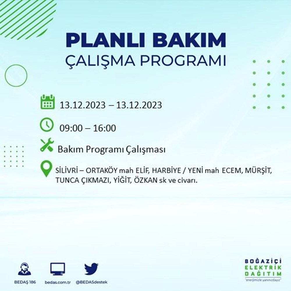 İstanbul'un 20 ilçesinde elektrik kesintisi: Elektrikler ne zaman gelecek? (13 Aralık BEDAŞ kesinti programı) - 31