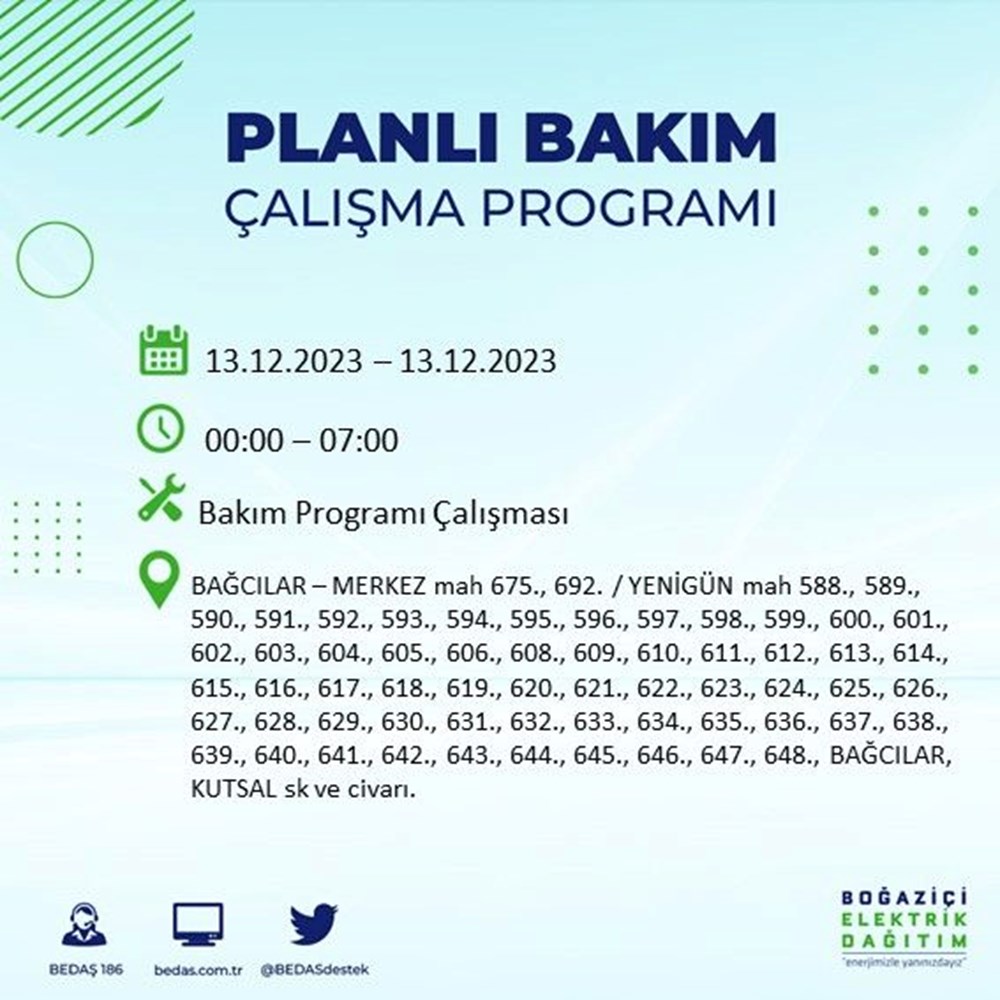 İstanbul'un 20 ilçesinde elektrik kesintisi: Elektrikler ne zaman gelecek? (13 Aralık BEDAŞ kesinti programı) - 8