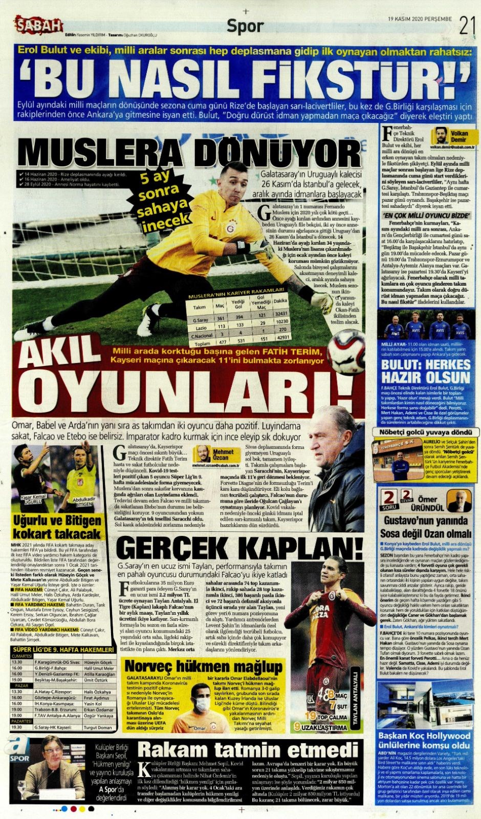 Gazetelerdeki Spor Haberleri 7 Kasim 2019 Galatasaray Fenerbahce Ve Besiktas Haberleri Goal Com