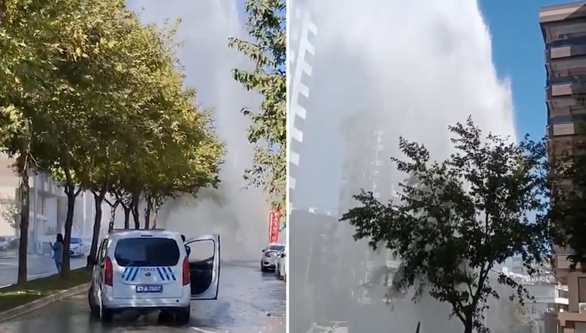 Metrelerce yükseğe su fışkırdı Metrelerce yükseğe su fışkırdı