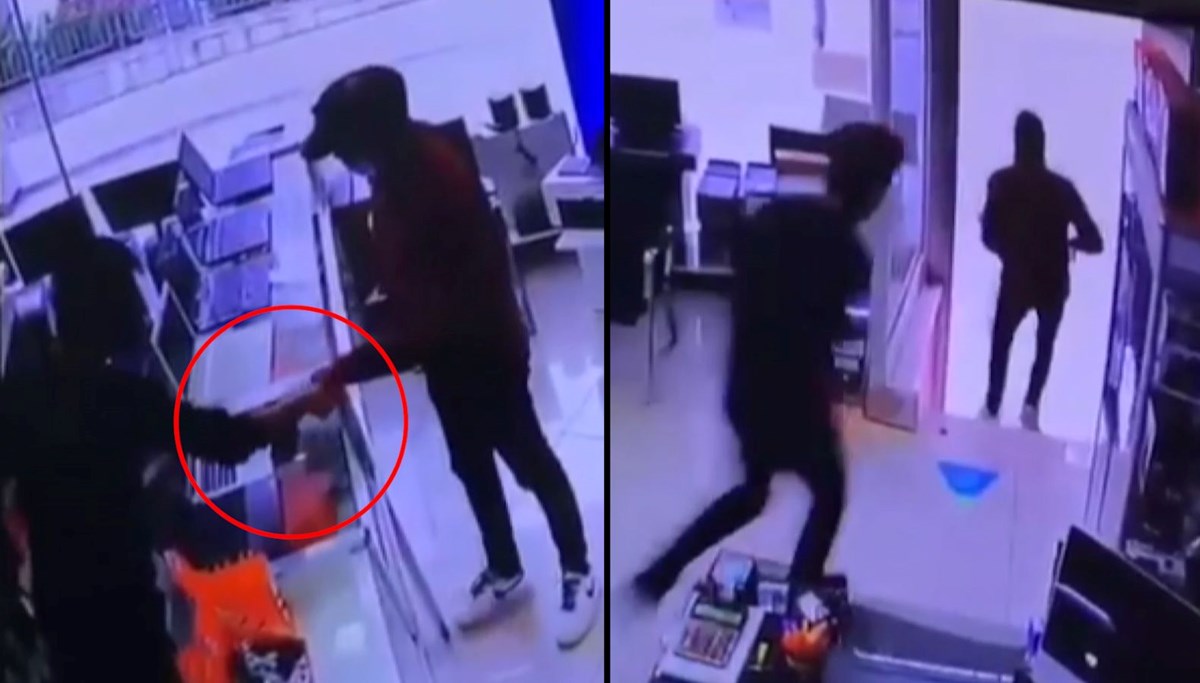 Tezgahtar hırsızı suçüstü yakaladı: Çaldığı telefonları elinden aldı