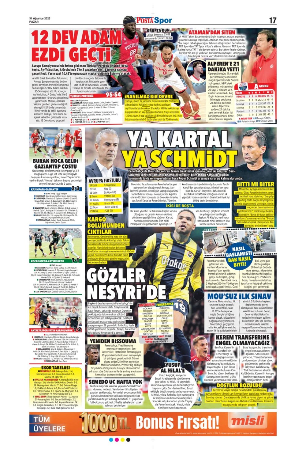 "Ya Kartal ya Schmidt" (31 Ağustos spor manşetleri) - 14