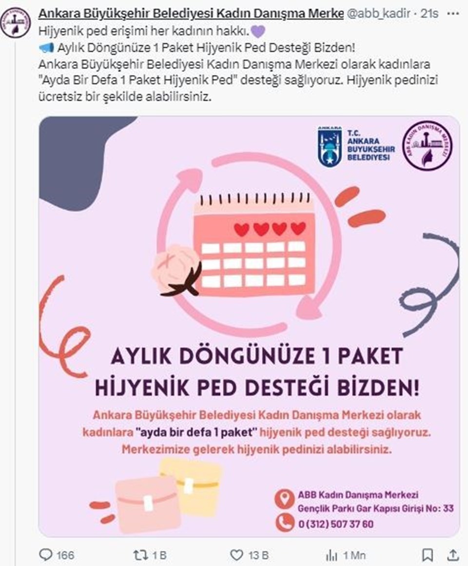 Ankara Büyükşehir Belediyesi'nden kadınlara ücretsiz ped desteği (Ücretsiz ped desteği nasıl alınır?) - 1