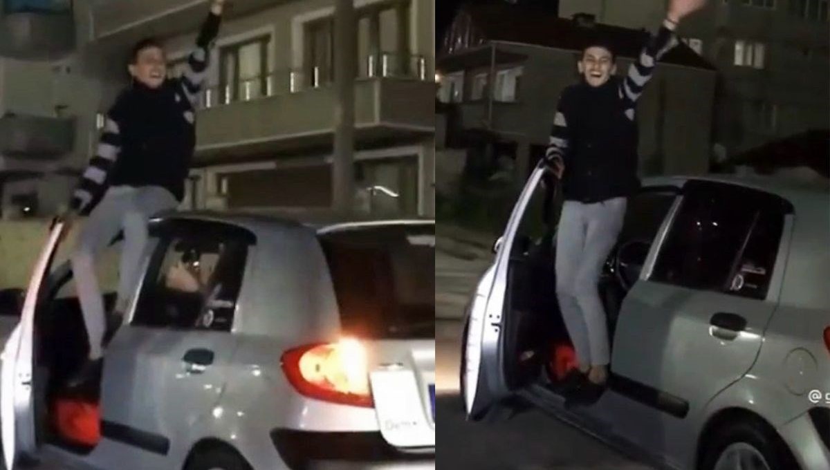 Sürücü hareket halindeki aracın üzerine çıktı