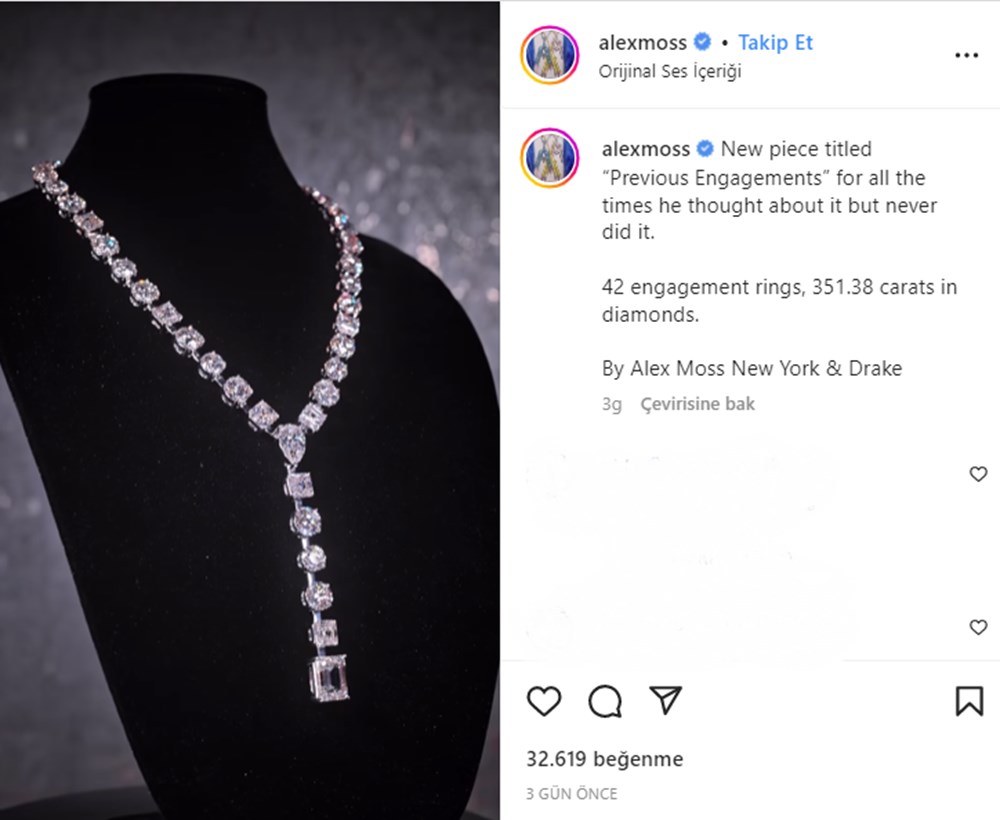 Rapçi Drake'in kolyesi gündem oldu: 42 evlilik teklifini temsil eden 42 pırlantalı kolye - 2