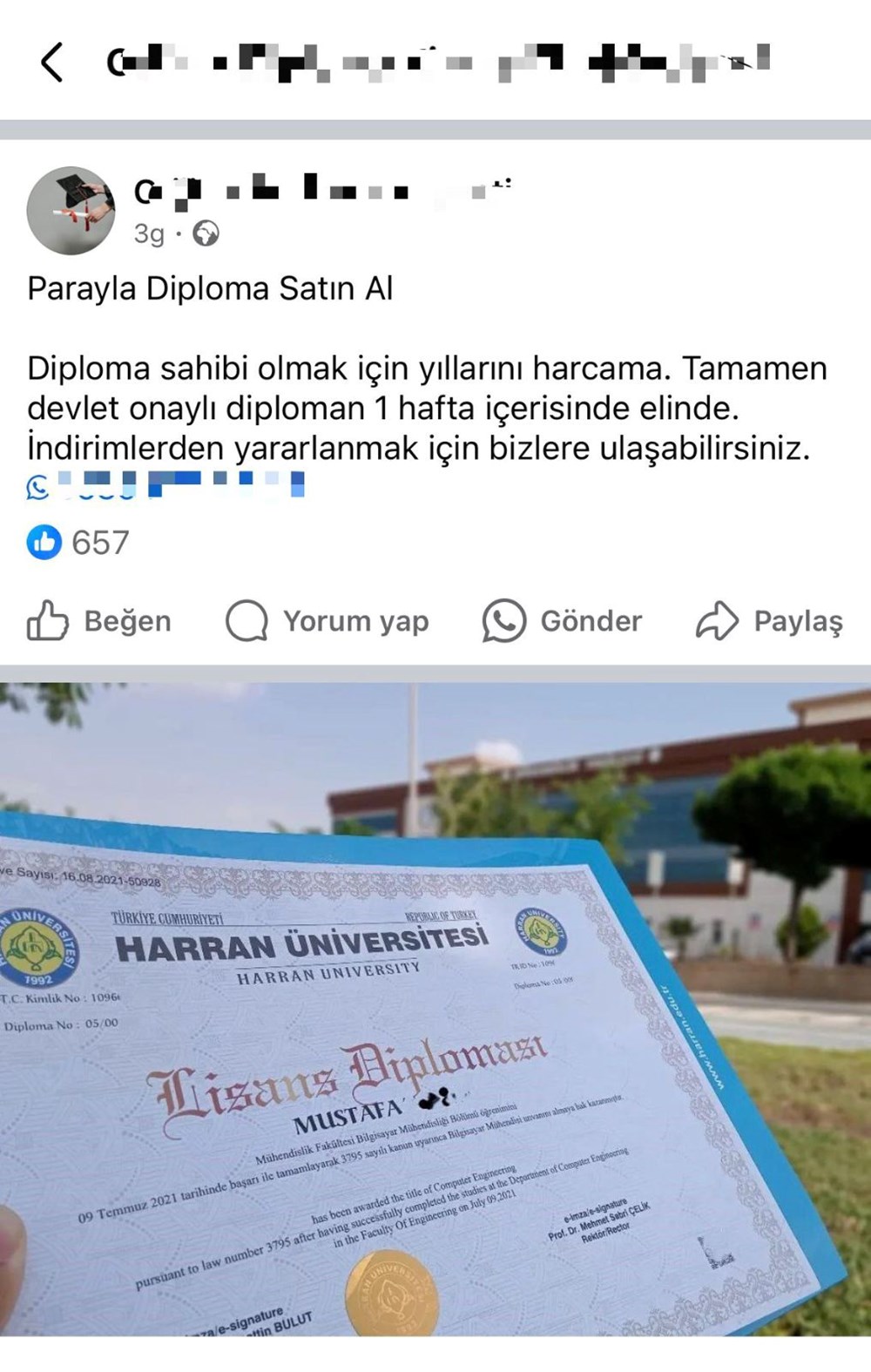 Sosyal medyada 25 bin liraya sahte lisans diploması: “KPSS’ye
gir, vize başvurusu yap” reklamıyla müşteri arıyorlar - 1