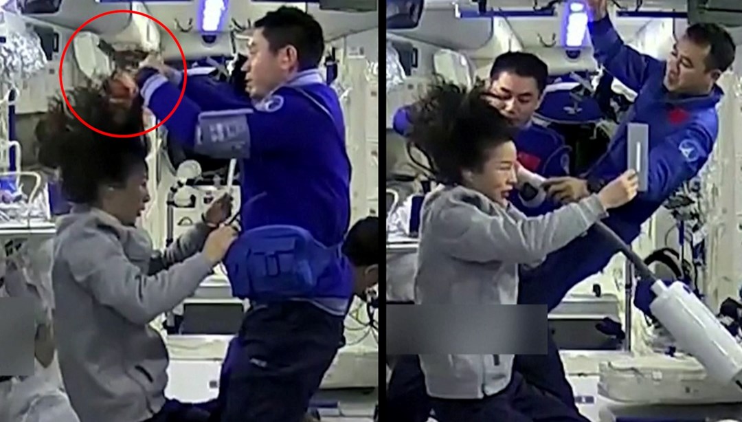 Kadın taykonota uzay aracında saç tıraşı