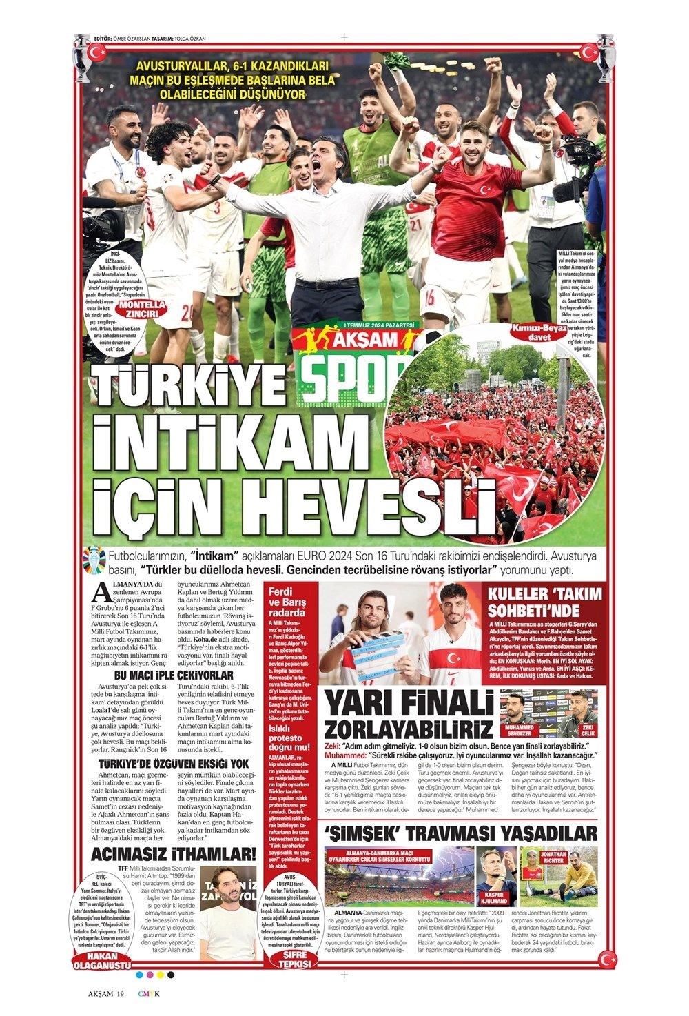 "Türkiye intikam için hevesli" (1 Temmuz 2024 spor manşetleri) - 1