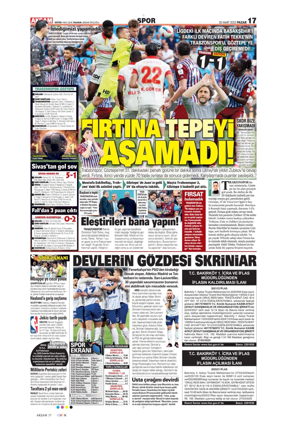 "Zirveye Kartal pençesi" (30 Mart 2025 spor manşetleri) - 19