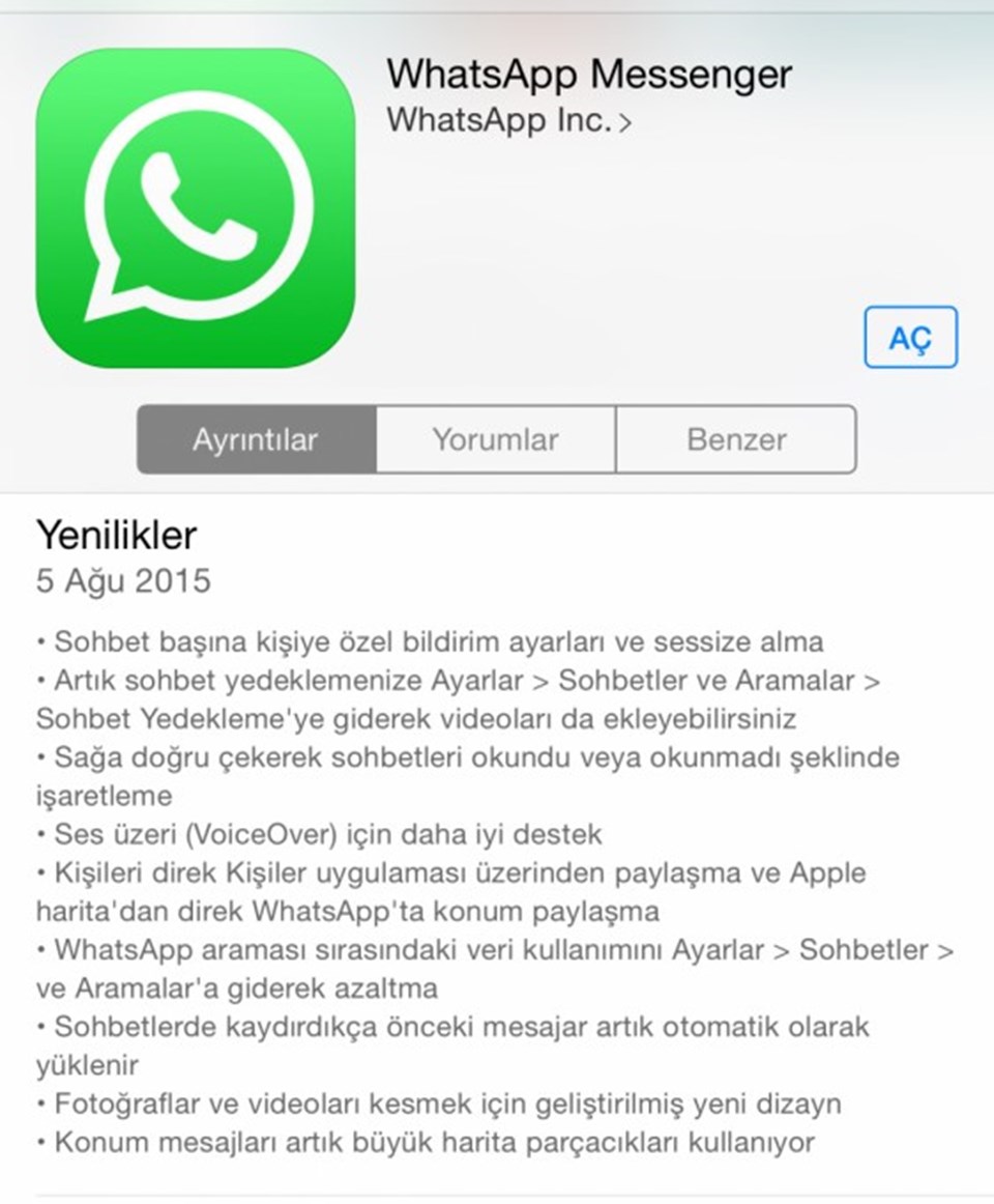 WhatsApp iPhone'lar için güncellendi - 1