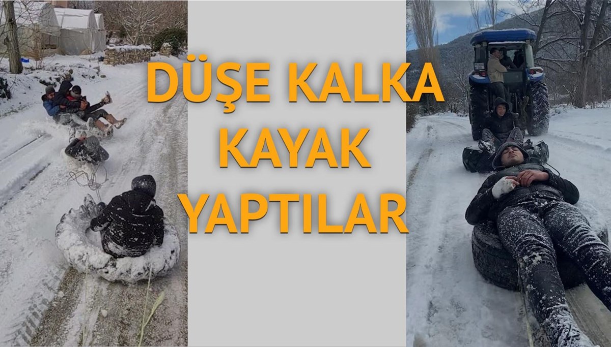 Traktöre lastikleri bağlayarak kaydılar