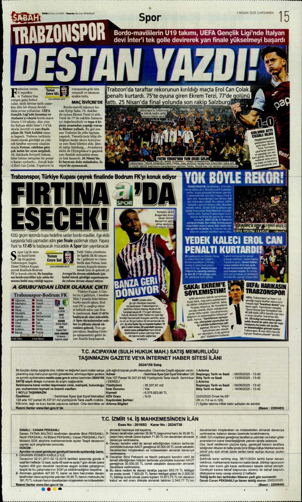 "Derbi bayramı" (2 Nisan 2025 spor manşetleri) - 23