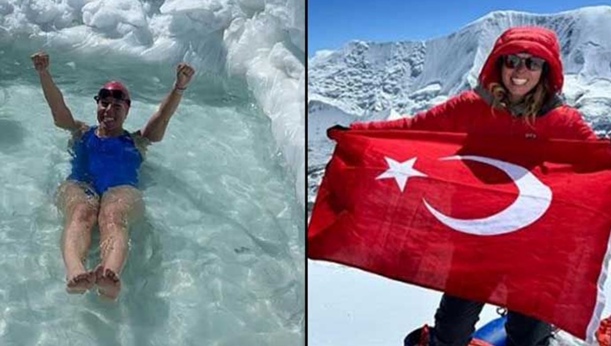 Deniz Kayadelen'den dünya rekoru: Everest'in tepesinde yüzdü