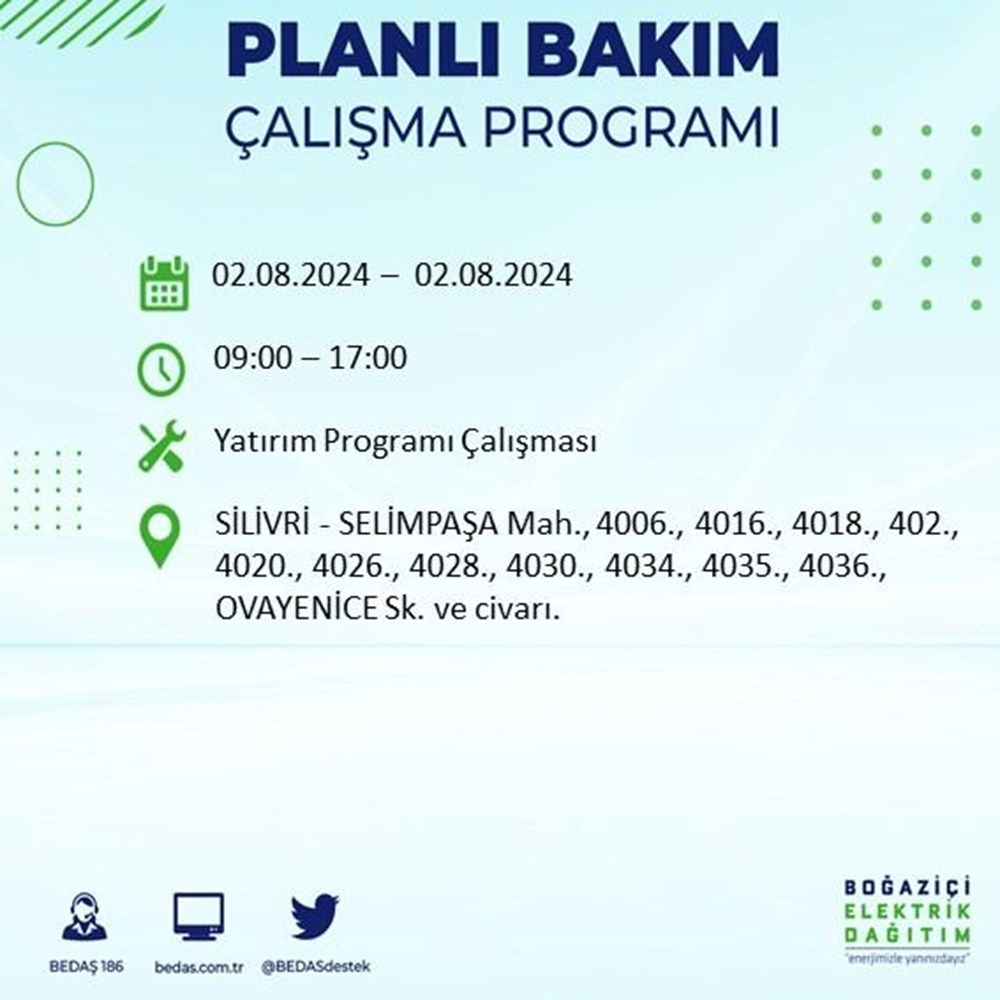 İstanbul'un 22 ilçesinde elektrik kesintisi: Elektrikler ne zaman gelecek? (2 Ağustos BEDAŞ kesinti programı) - 56