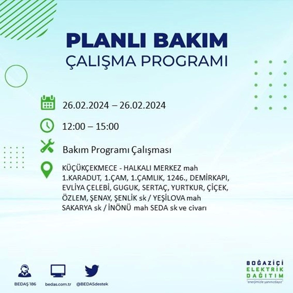 İstanbul'un 19 ilçesinde elektrik kesintisi: Elektrikler ne zaman gelecek? (26 Şubat BEDAŞ kesinti programı) - 46