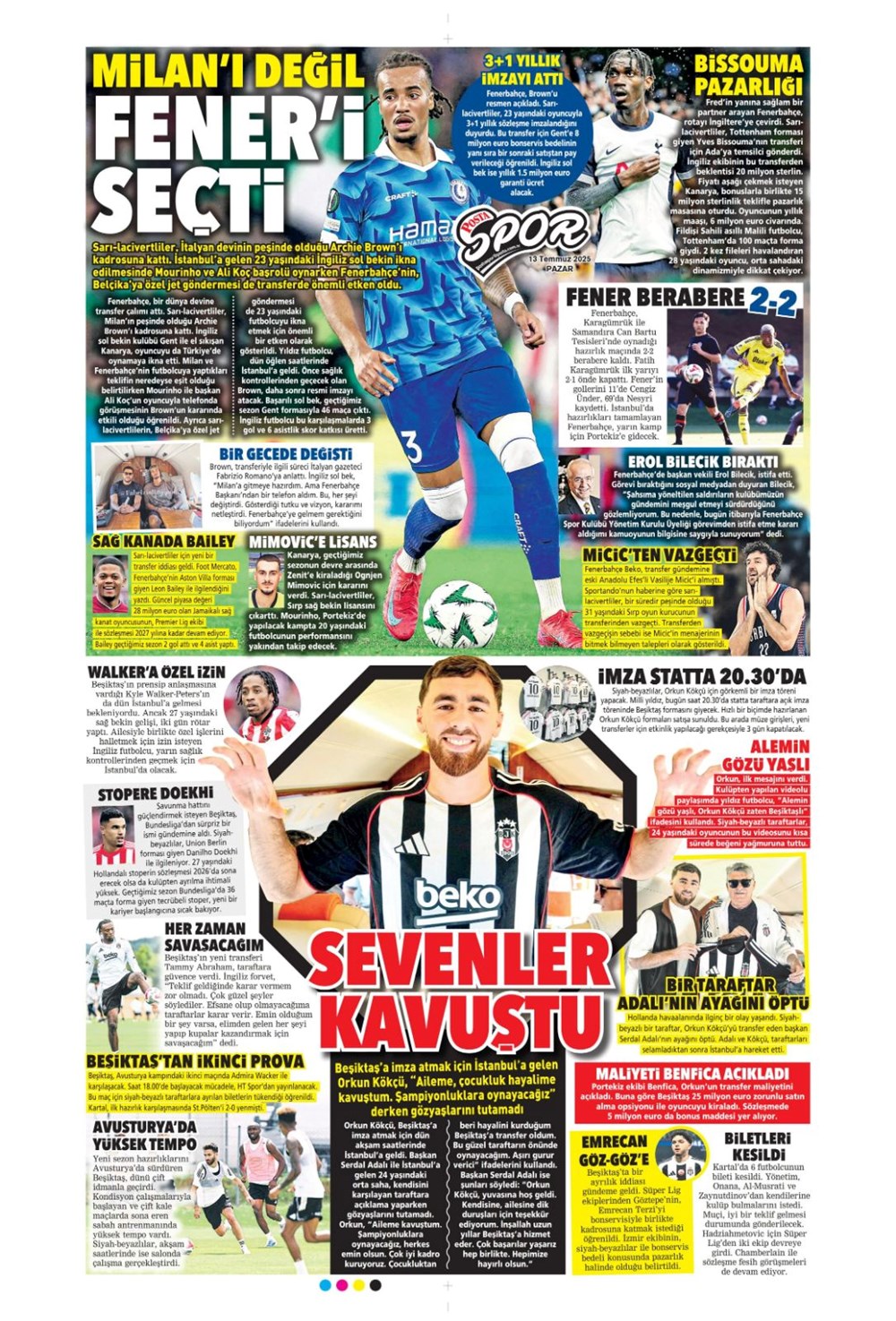 "Transfer şov" (13 Temmuz 2025 spor manşetleri) - 12