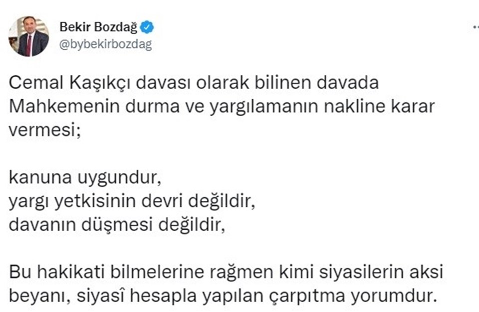 Adalet Bakanı Bozdağ'dan, Cemal Kaşıkçı davasına ilişkin açıklama: Kanuna uygundur