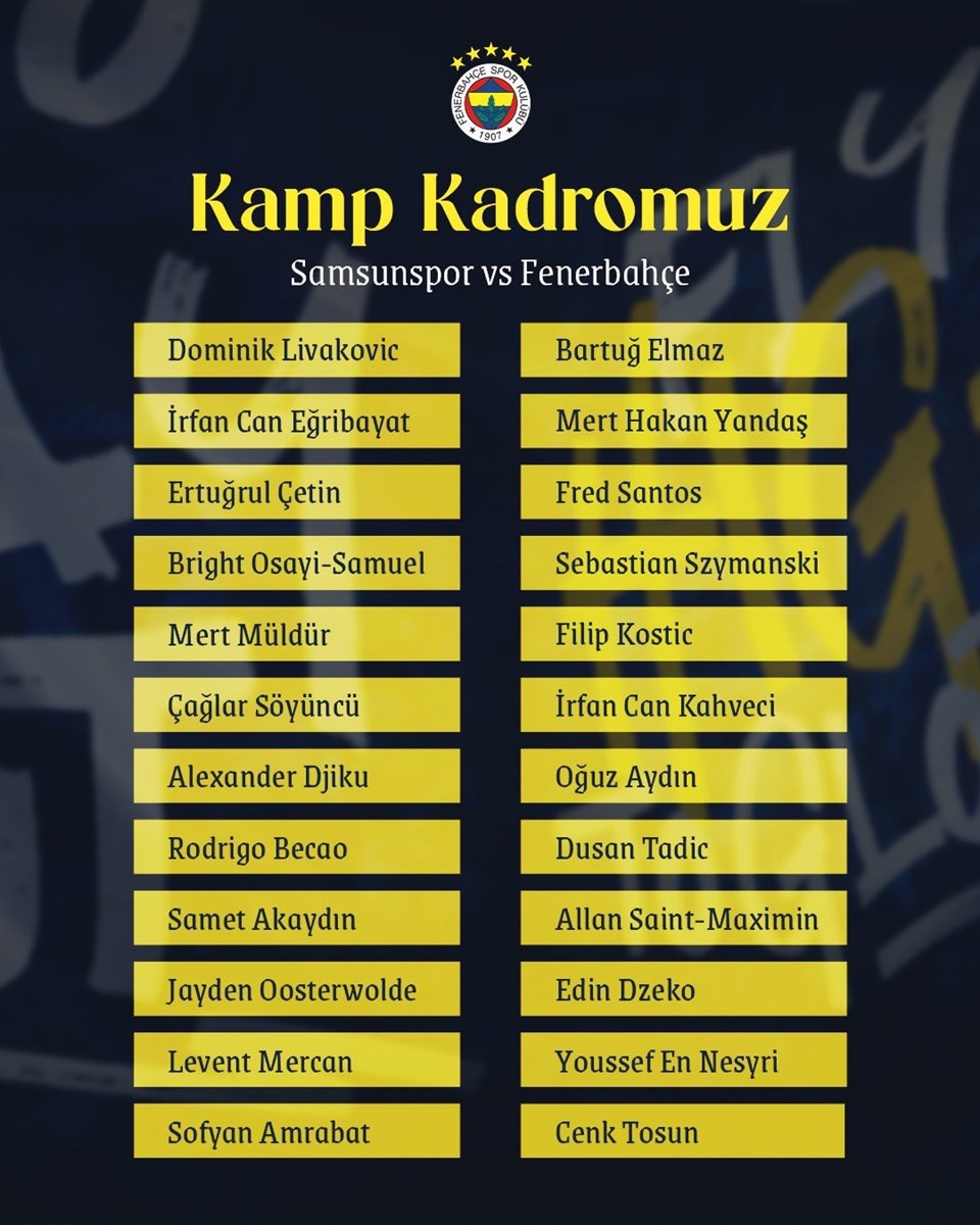 Fenerbahçe'nin Samsun kamp kadrosu belli oldu: İki eksik! - 1