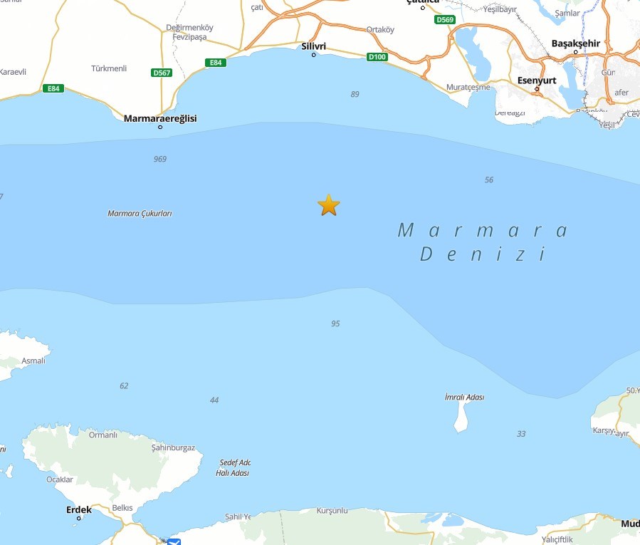 Silivri açıklarında depremin meydana geldiği yer