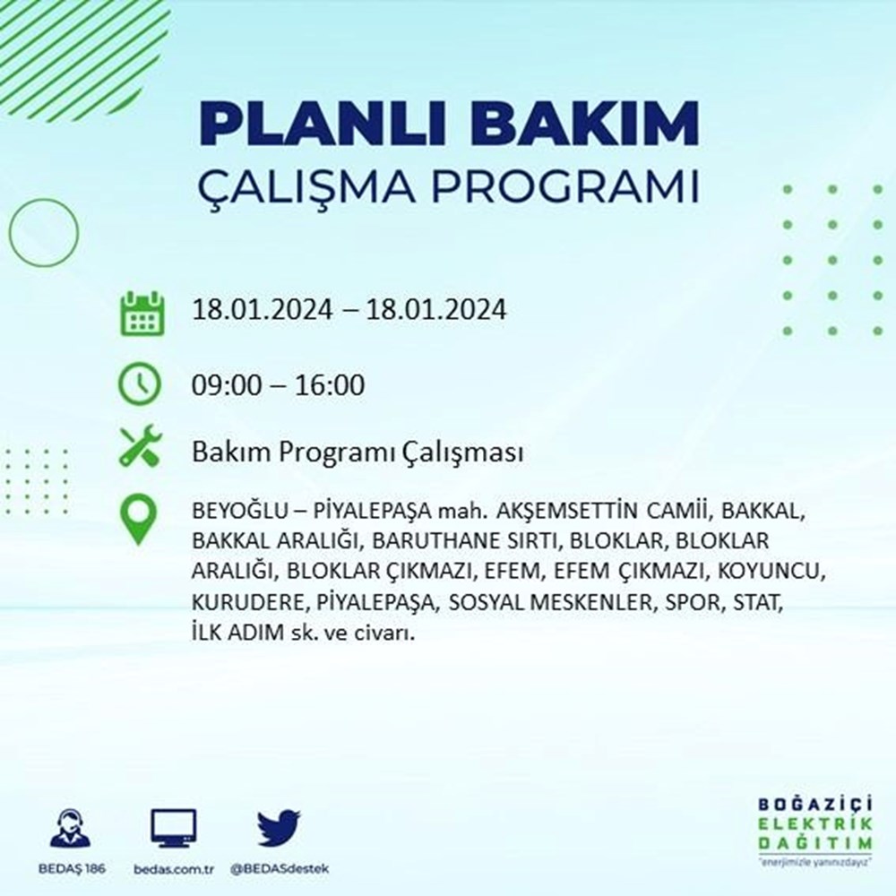 İstanbul'un 17 ilçesinde elektrik kesintisi: Elektrikler ne zaman gelecek? (18 Ocak BEDAŞ kesinti programı) - 19