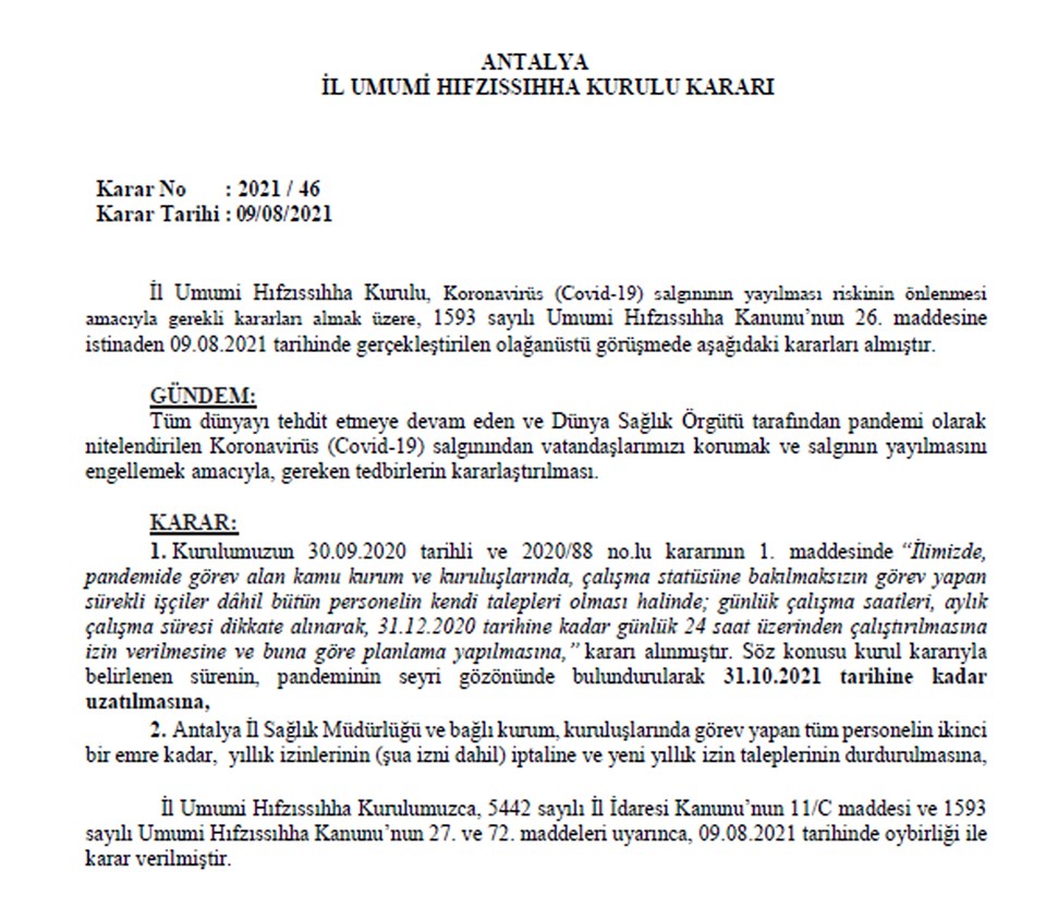 Antalya'da sağlık çalışanlarının izinleri iptal edildi - 1