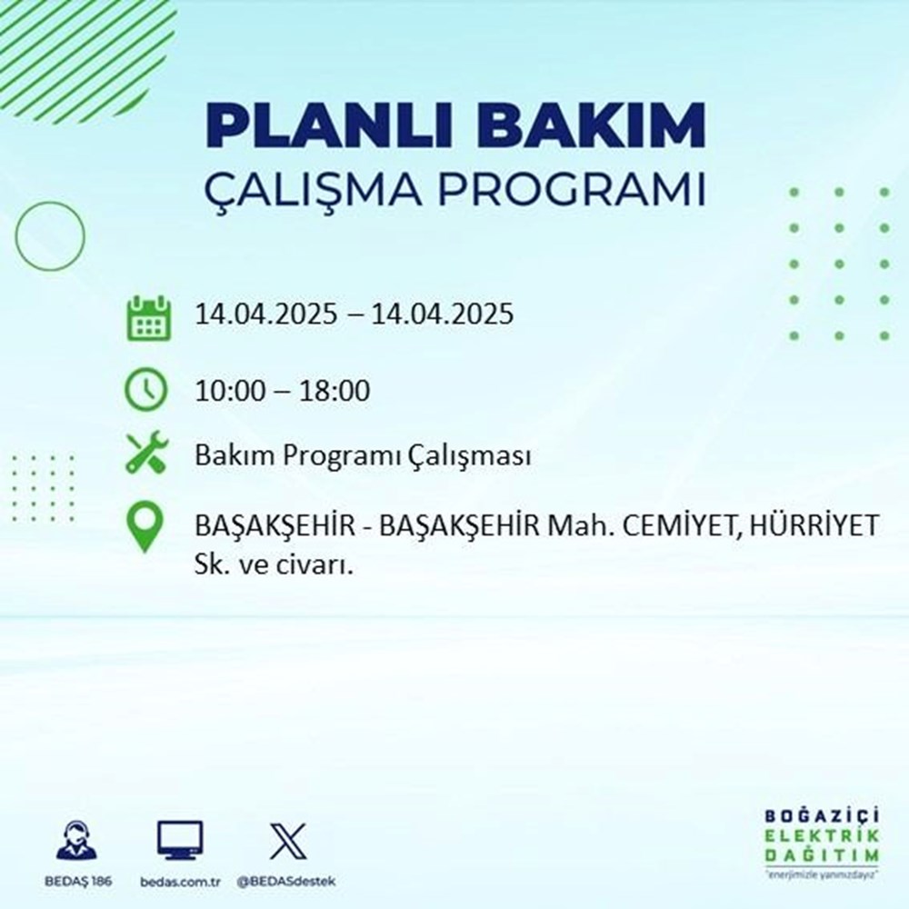 İstanbul'un 23 ilçesinde elektrik kesintisi: Elektrikler ne vakit gelecek? 9 saat sürecek (14 Nisan BEDAŞ kesinti programı) 97