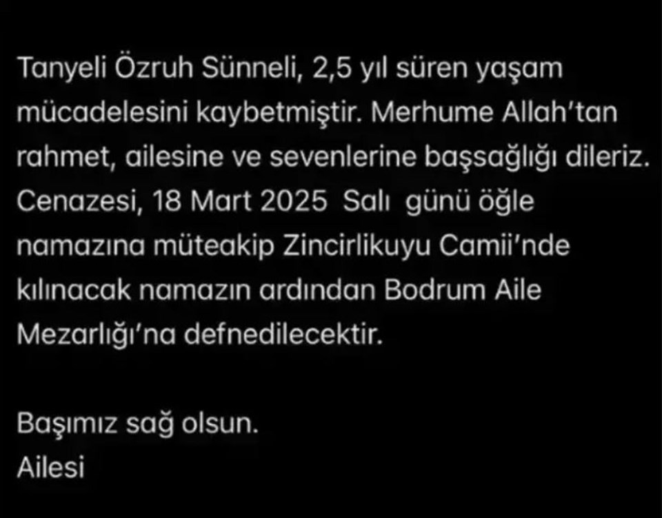 Tanyeli'nin vasiyeti açıklandı: Annesi oyuncu Dolgun Sezer'in yanına defnedilecek - 2