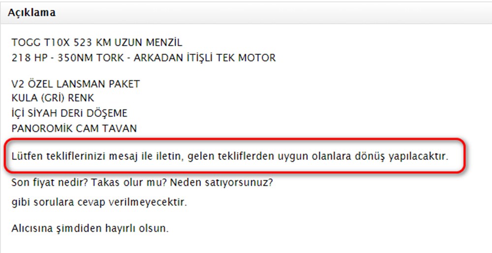 İkinci el Togg ilanlarında artış: 'Sıfır fiyatını geçemez' yasağına karşı teklif sistemi - 7