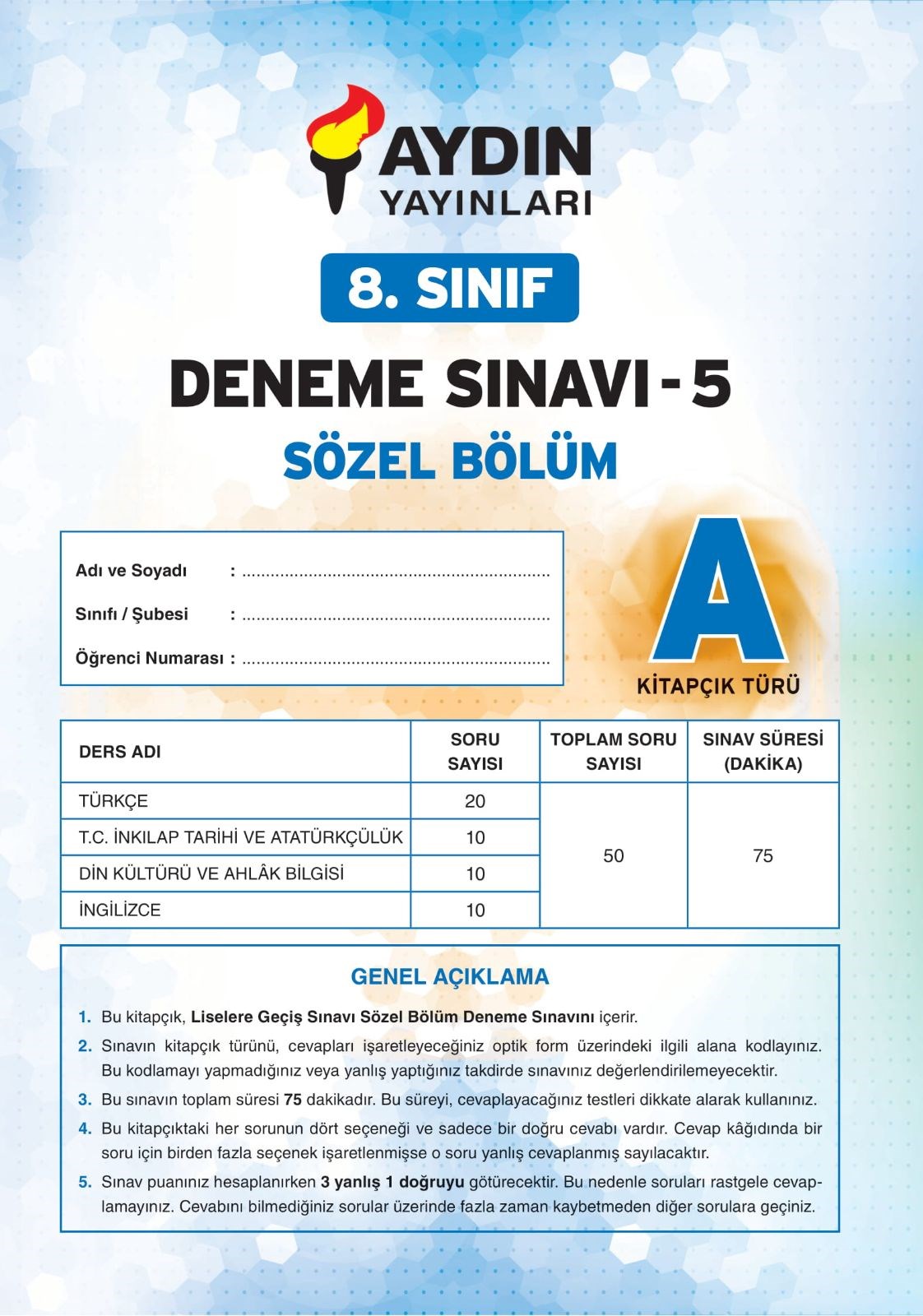 Aydın Yayınları 8. Sınıf LGS Deneme Sınavı - Son Dakika Eğitim ...