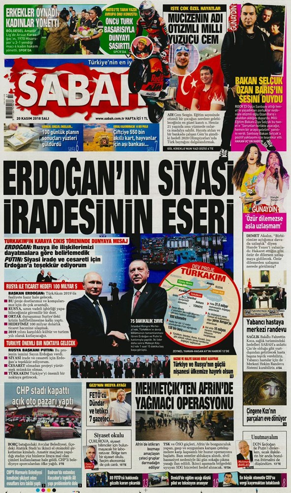 gunun gazete mansetleri 20 kasim 2018