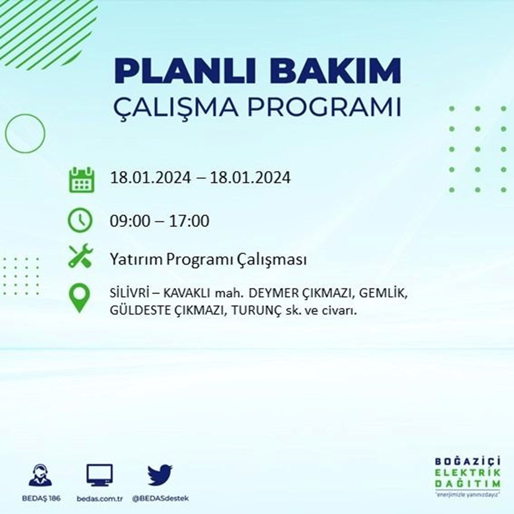 İstanbul'un 17 ilçesinde elektrik kesintisi: Elektrikler ne zaman gelecek? (18 Ocak BEDAŞ kesinti programı) - 40