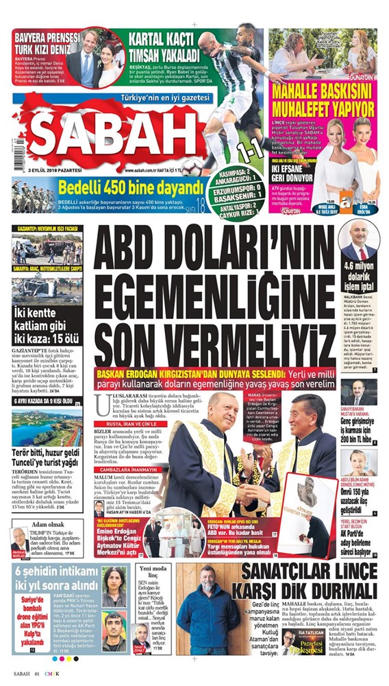 gunun gazete mansetleri 3 eylul 2018