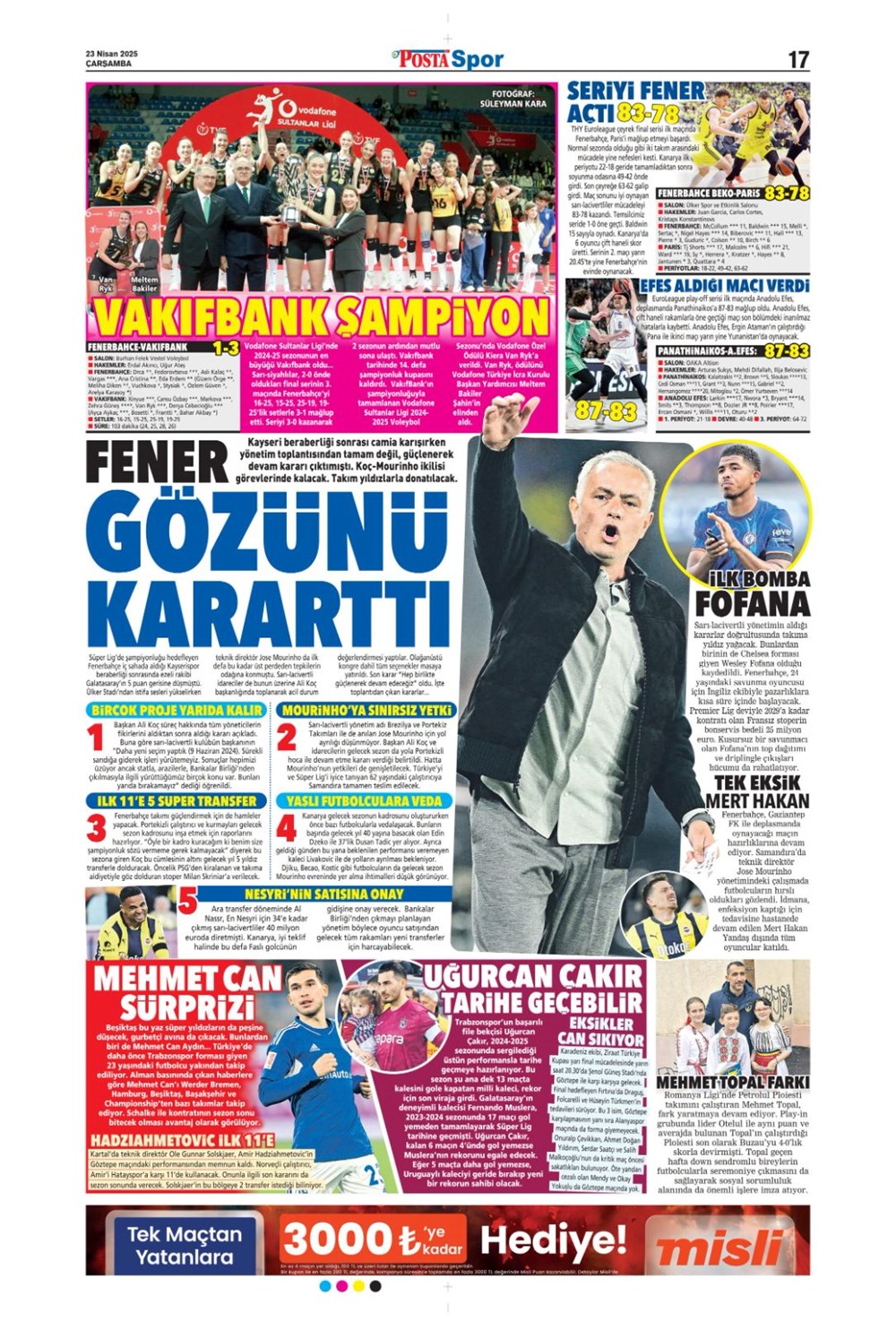 "Aslan finale kükredi" (23 Nisan 2025 spor manşetleri) - 27