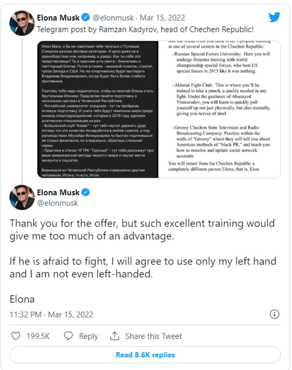Elon Musk'tan kendisine 'Elona' lakabı takan Çeçenistan liderine yanıt: Sadece sol elimi kullanacağım - 1