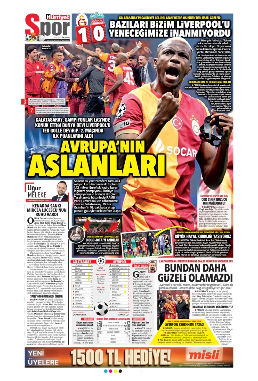 "Adı Aslan, işi destan" (1 Ekim 2025 spor manşetleri) - 22