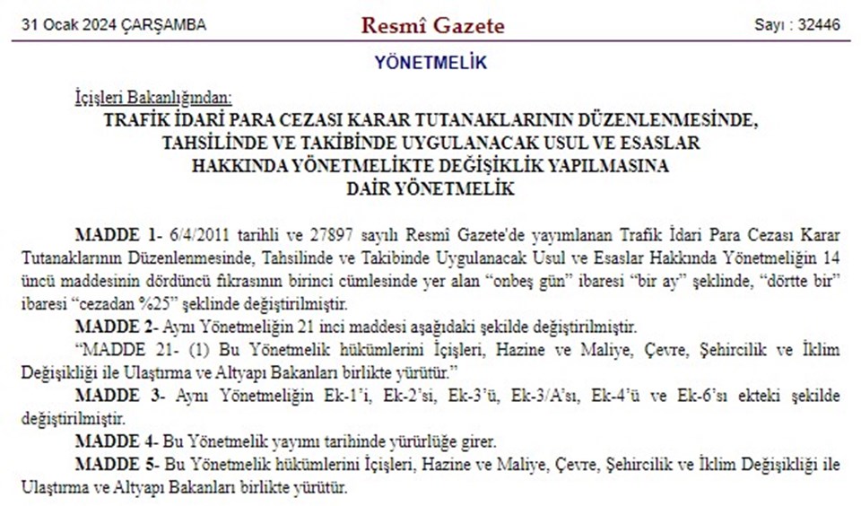 Trafik cezalarında indirimli ödeme süresi uzadı: Karar Resmi Gazete'de - 1