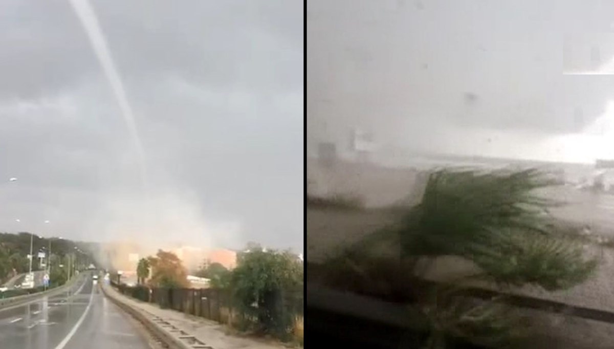 Antalya’da denizde çıkan hortum araçların önünden geçti