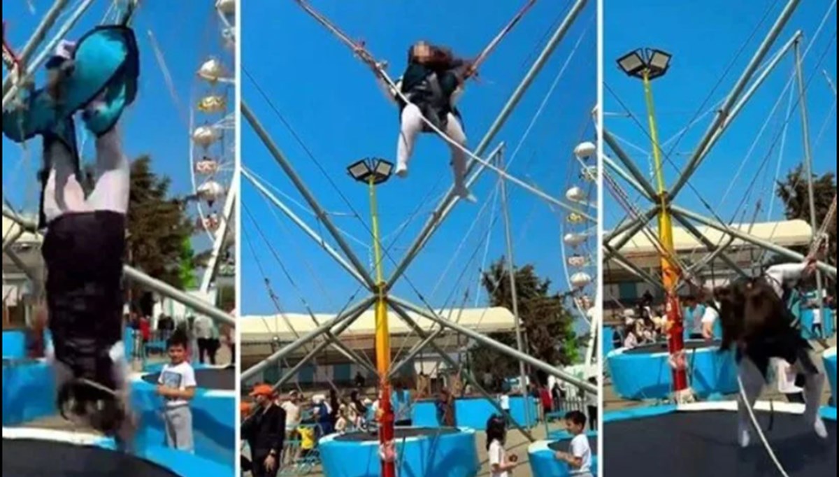 Lunaparkta korku dolu anlar: Trambolinde kemeri açılan çocuk dakikalarca savruldu