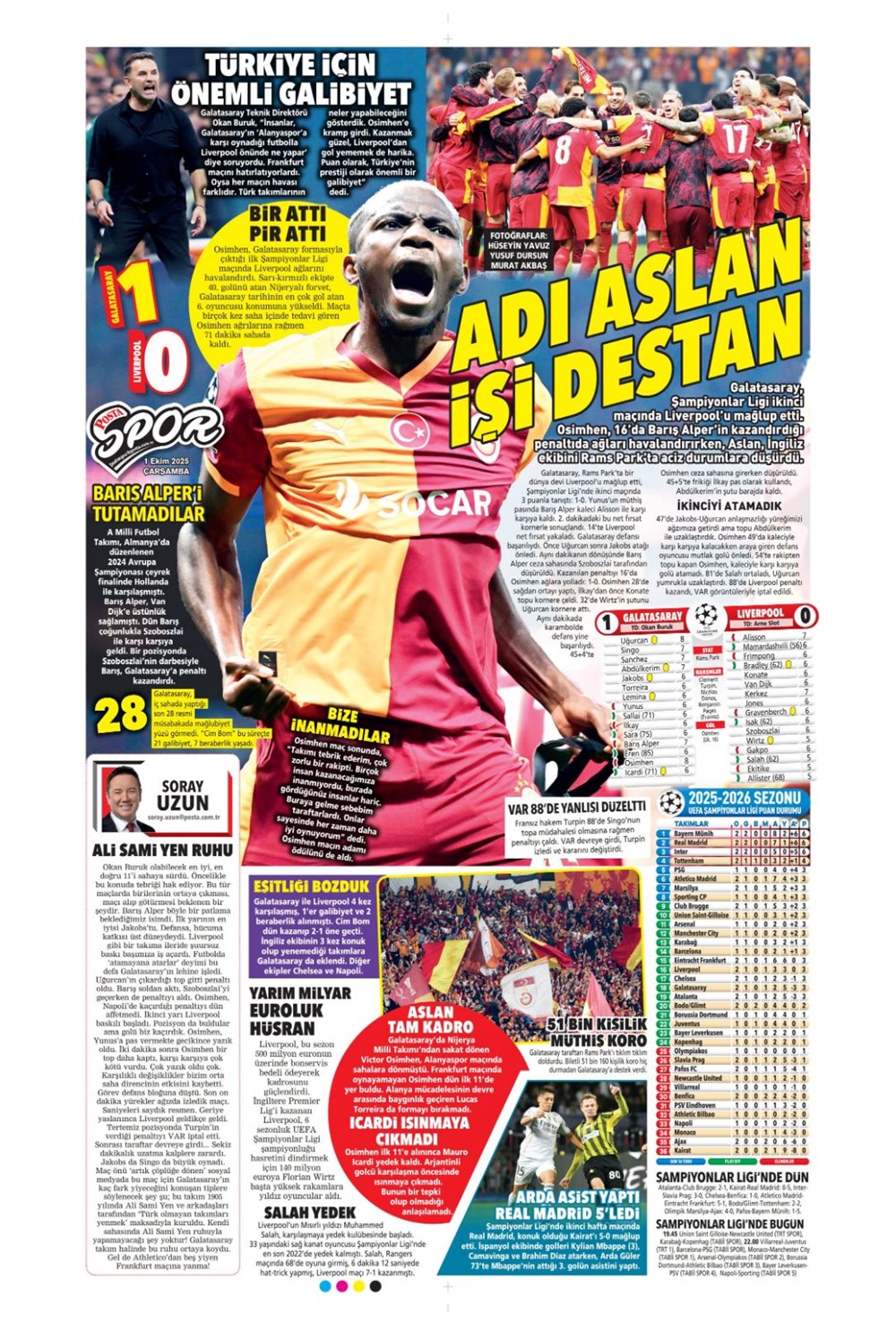 "Adı Aslan, işi destan" (1 Ekim 2025 spor manşetleri) - 15